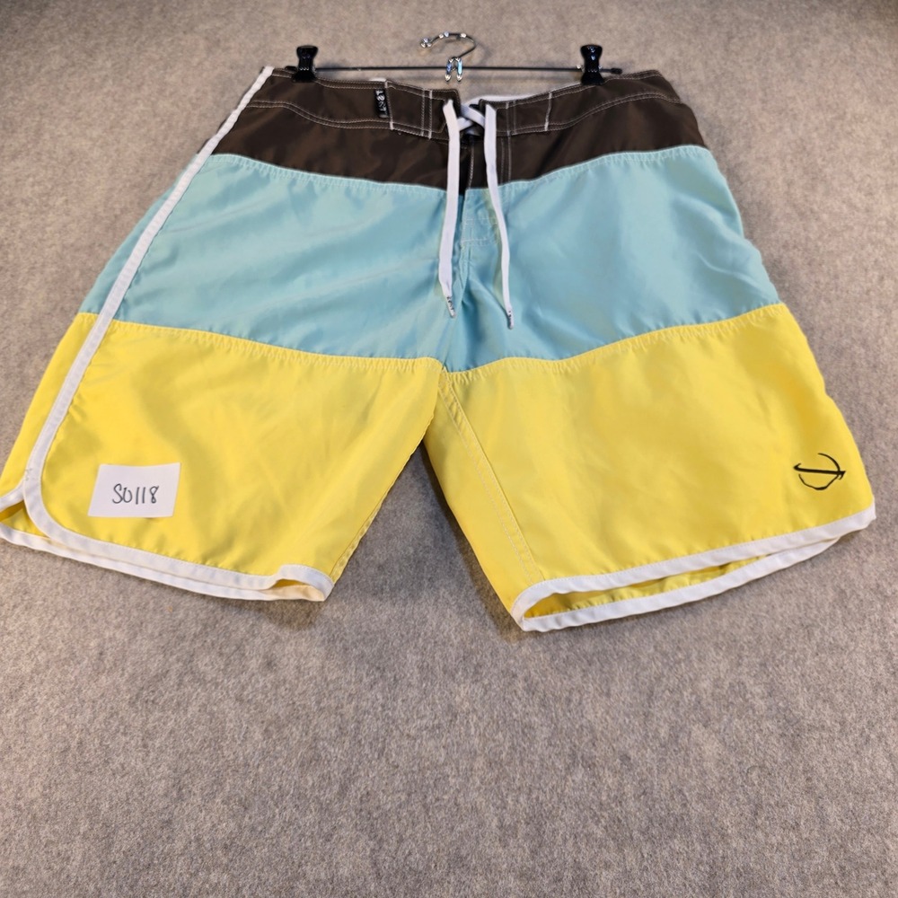 Lost Enterprises Mens Board Shorts Size 32 Colorblock Brown Blue Yellow Mayhem